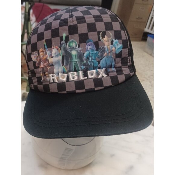 Roblox Snap-Back Cap Youth Size Black & Gray Checker Board with Characters - Picture 2 of 3